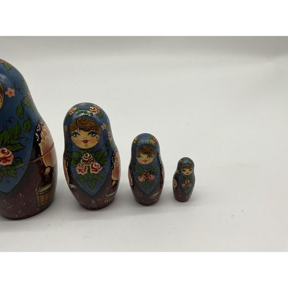 Russian Handpainted Wooden Nesting Dolls - Set of 5 - Tallest is 6" Dated 1992 - Picture 16 of 16
